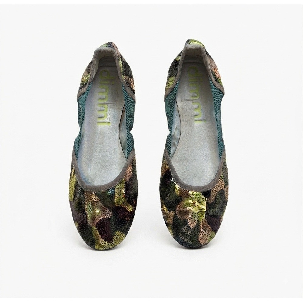 Dimmi Shoes Womens 8 Camouflage Sequin Ballet Flats Teal Mesh Round Toe Slip On